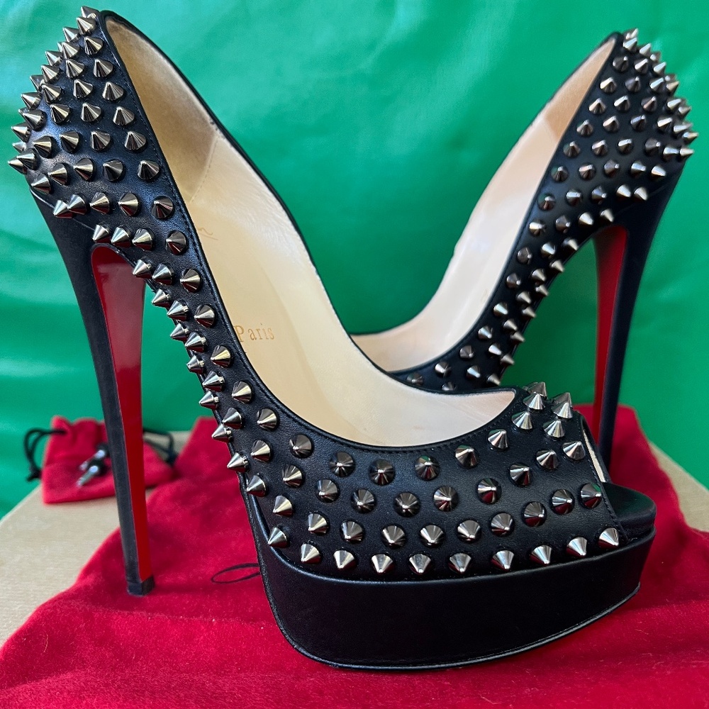 Christian Louboutin ‘Lady Peep Spike’ Napa Leather BLACK- 37.5